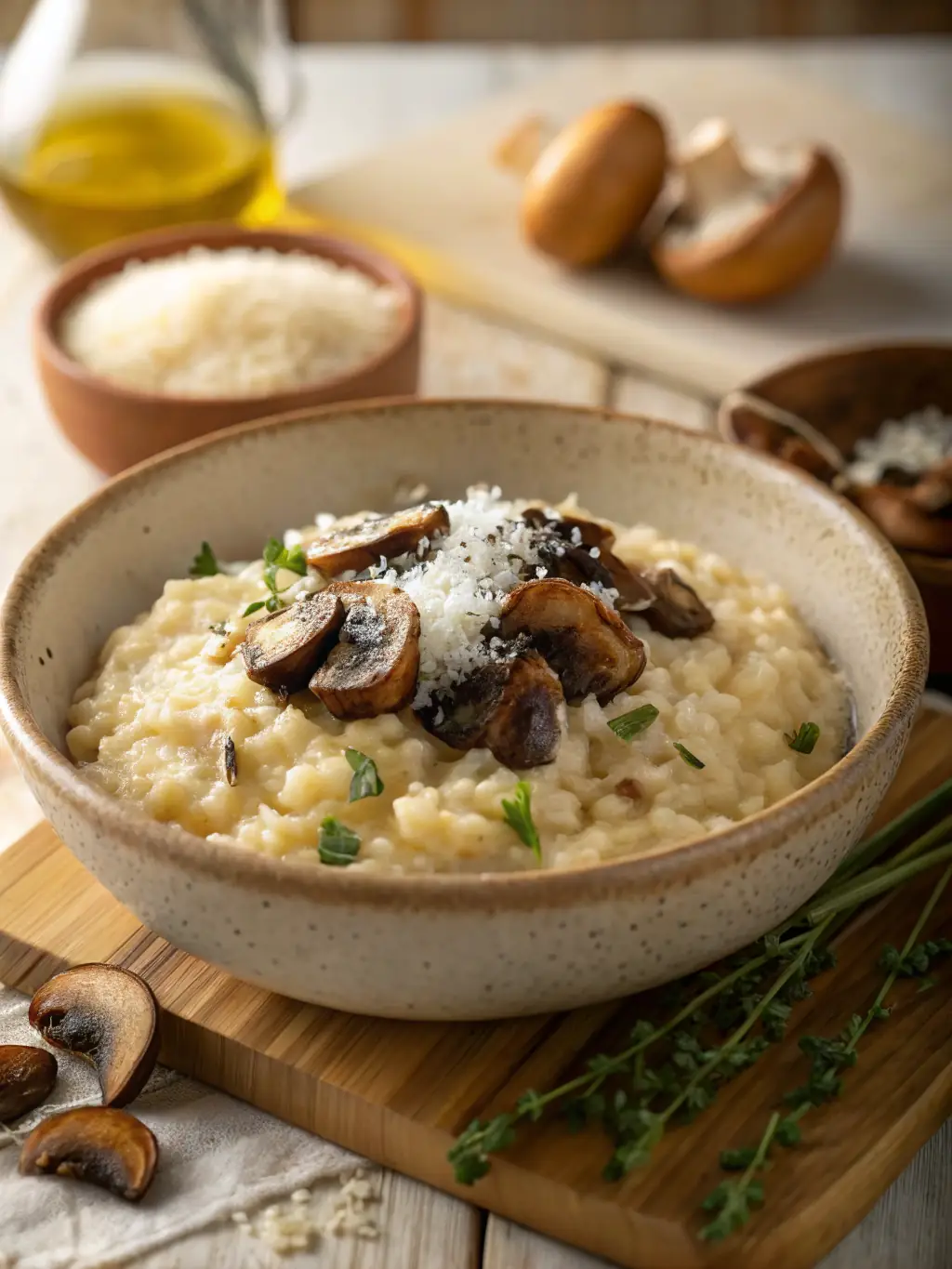 A beautifully plated dish of risotto infused with South African flavors, such as biltong or chakalaka.