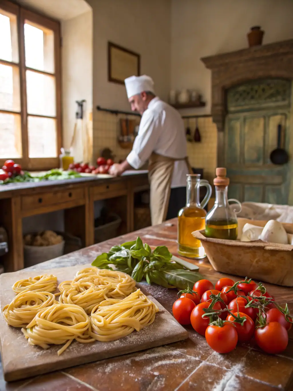 A close-up shot of fresh pasta dough being kneaded, with a subtle backdrop of South African spices like peri-peri.